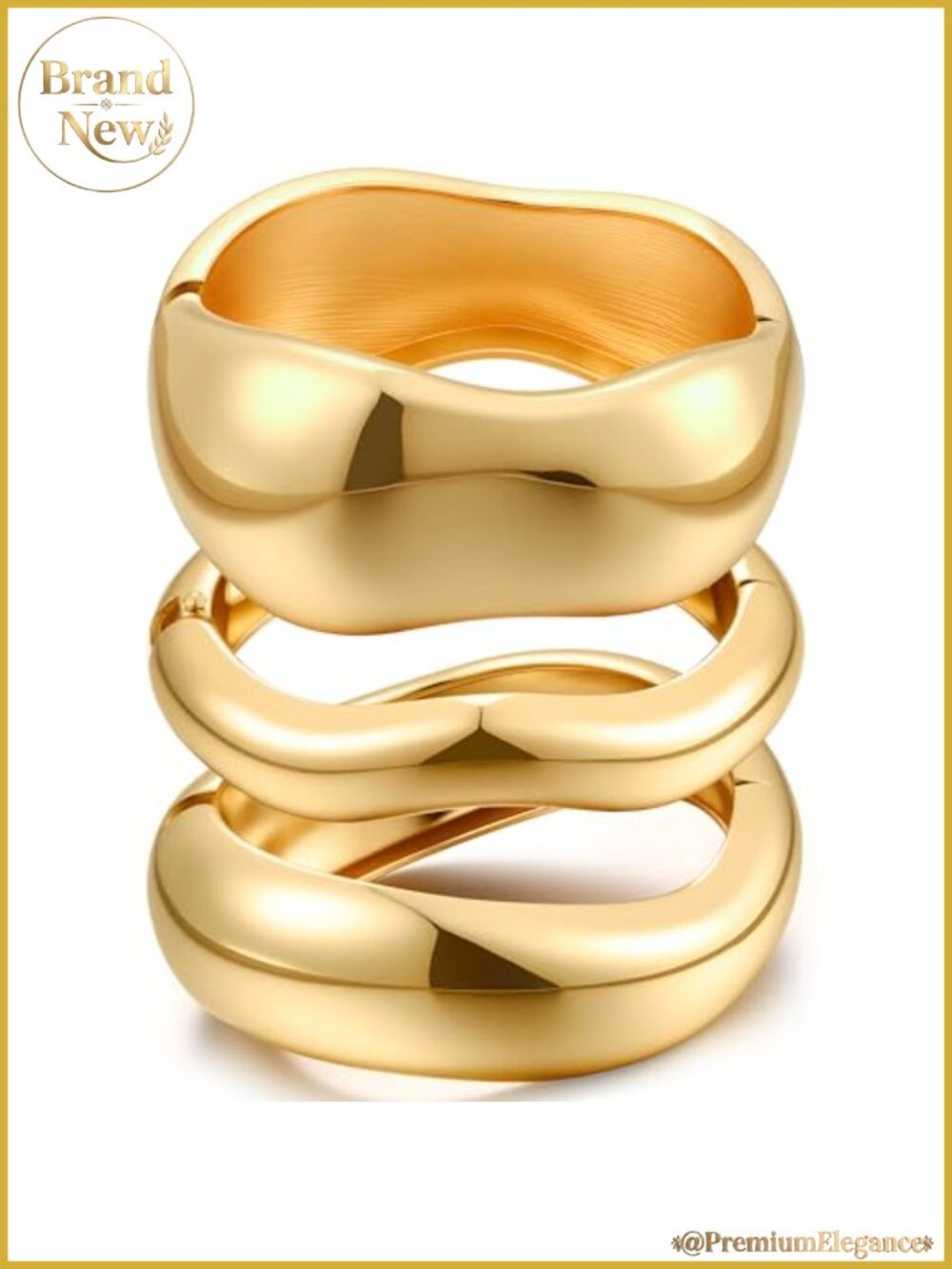 14k Gold Plated Chunky Bangle Bracelets Set Women Dainty Cuff Stackable Stack